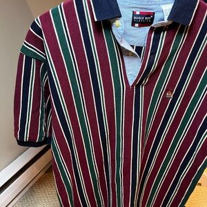 Bugle Boy Vintage Classic Men's Burgundy Green Striped Rugby Polo